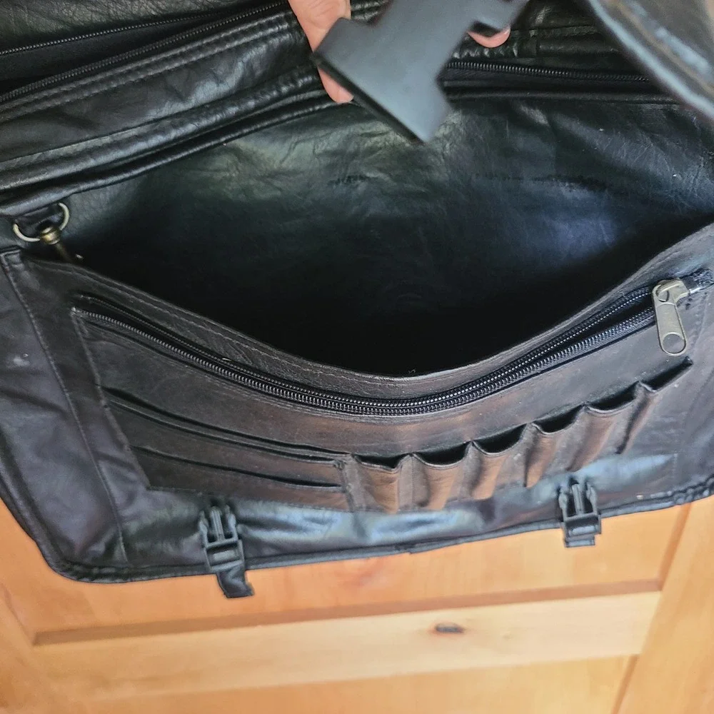 Vintage Black Leather Handmade Laptop Carry Style Messenger Satchel Bag